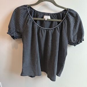 Madewell Texture & Thread Peasant Top Navy Blue Stripe size SMALL